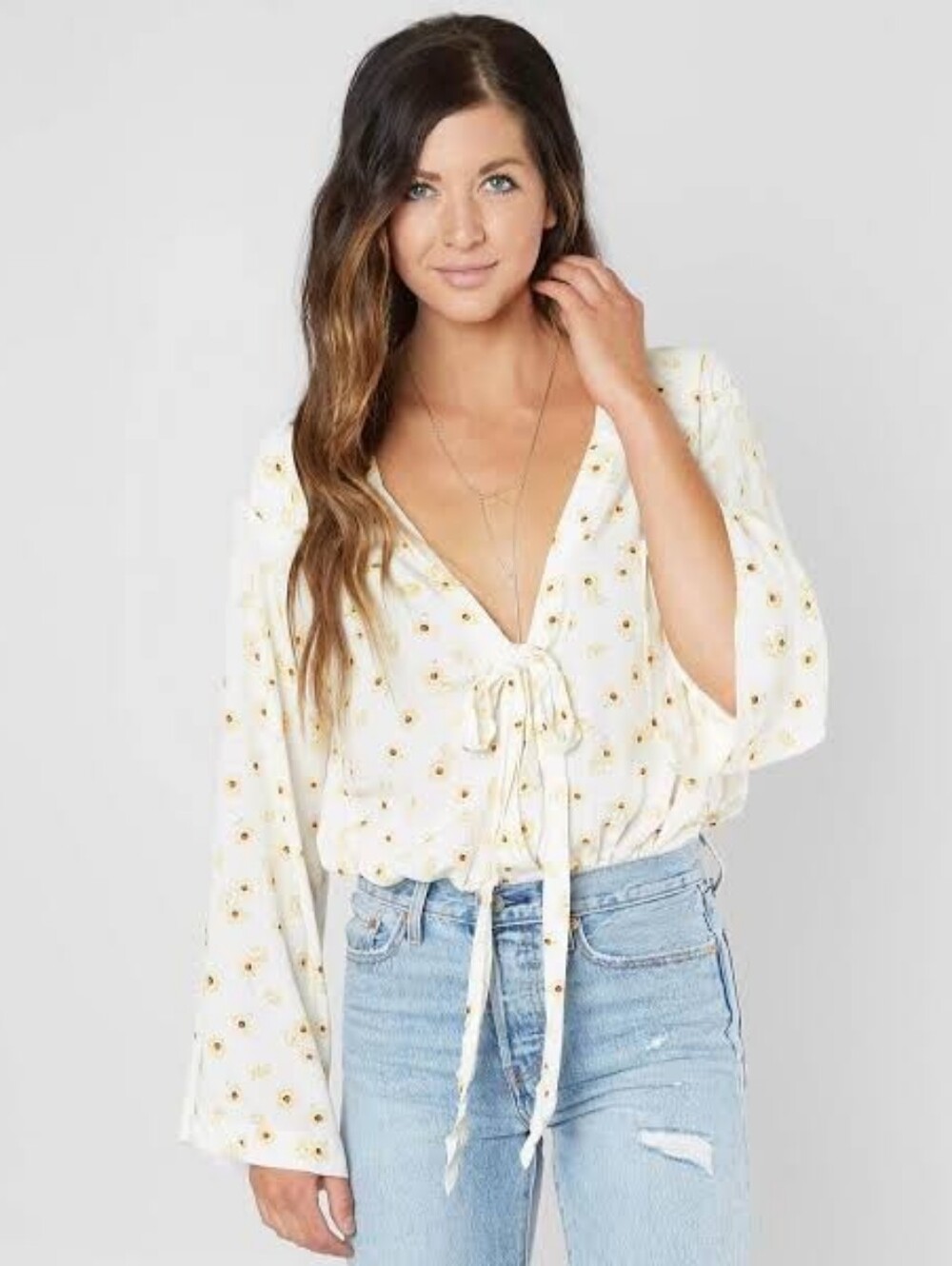 EUc Free People Intimately Forties Feel White Daisy Bell Sleeve Bodysuit XS